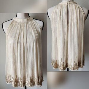 2018 New With Tags Ranna Gill Anthropologie Small Nude Gold Sequence Halter Top‎